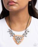 Scintillating Shield - Brass Necklace - Paparazzi Accessories Necklace Bedazzle Me Pretty Mobile Fashion Boutique