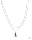 Scintillating Stars - Red Necklace - Paparazzi Accessories Necklace Bedazzle Me Pretty Mobile Fashion Boutique