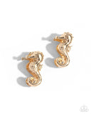 Sea Horse Statement - Gold Earrings - Paparazzi Accessories Earrings Bedazzle Me Pretty Mobile Fashion Boutique