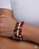 Seasonal Stretch - Red Bracelet - Paparazzi Accessories Bracelet Bedazzle Me Pretty Mobile Fashion Boutique