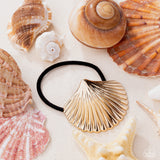 Short Seashell - Gold Hair Tie - Paparazzi Accessories Hair Clip Bedazzle Me Pretty Mobile Fashion Boutique