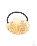 Short Seashell - Gold Hair Tie - Paparazzi Accessories Hair Clip Bedazzle Me Pretty Mobile Fashion Boutique