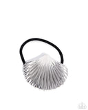 Short Seashell - Silver Hair Tie - Paparazzi Accessories Hair Clip Bedazzle Me Pretty Mobile Fashion Boutique