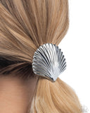 Short Seashell - Silver Hair Tie - Paparazzi Accessories Hair Clip Bedazzle Me Pretty Mobile Fashion Boutique