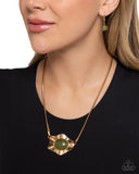 Sideways Shimmer - Green Necklace - Paparazzi Accessories Necklace Bedazzle Me Pretty Mobile Fashion Boutique