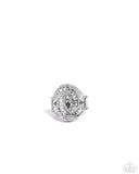 Sinuous Shimmer - White Ring - Paparazzi Accessories Ring Bedazzle Me Pretty Mobile Fashion Boutique
