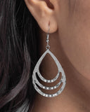 Sojourn Shimmer - White Earrings - Paparazzi Accessories Earrings Bedazzle Me Pretty Mobile Fashion Boutique