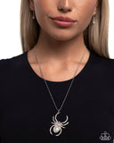 Spider Story - White Necklace - Paparazzi Accessories Necklace Bedazzle Me Pretty Mobile Fashion Boutique