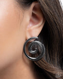Spiral Silhouette - Black Post Earrings - Paparazzi Accessories Post Earrings Bedazzle Me Pretty Mobile Fashion Boutique