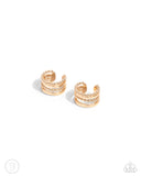 Stacked Spectacle - Gold Cuff Earrings - Paparazzi Accessories Post Earrings Bedazzle Me Pretty Mobile Fashion Boutique