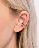 Stacked Spectacle - Gold Cuff Earrings - Paparazzi Accessories Post Earrings Bedazzle Me Pretty Mobile Fashion Boutique