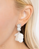 Stacked Sprigs - White Clip-On Earrings - Paparazzi Accessories Clip-On Bedazzle Me Pretty Mobile Fashion Boutique