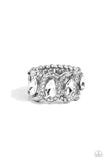 Staggering Sparkle - White Ring - Paparazzi Accessories Ring Bedazzle Me Pretty Mobile Fashion Boutique