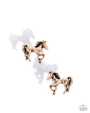 Stallion Selfie - Gold Post Earrings - Paparazzi Accessories Post Earrings Bedazzle Me Pretty Mobile Fashion Boutique