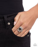 Stately Squares - Black Ring - Paparazzi Accessories Ring Bedazzle Me Pretty Mobile Fashion Boutique