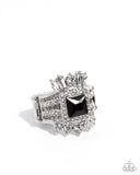 Stately Squares - Black Ring - Paparazzi Accessories Ring Bedazzle Me Pretty Mobile Fashion Boutique