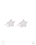 Stellar Skill - White Cuff Earrings - Paparazzi Accessories Post Earrings Bedazzle Me Pretty Mobile Fashion Boutique