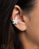 Stellar Skill - White Cuff Earrings - Paparazzi Accessories Post Earrings Bedazzle Me Pretty Mobile Fashion Boutique