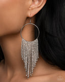 Streamlined Shimmer - White Earrings - Paparazzi Accessories Earrings Bedazzle Me Pretty Mobile Fashion Boutique