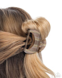 Striped Shopaholic - Brown Hair Clip - Paparazzi Accessories Hair Clip Bedazzle Me Pretty Mobile Fashion Boutique