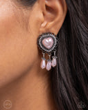 Sumptuous Story - Pink Clip-On Earrings - Paparazzi Accessories Clip-On Bedazzle Me Pretty Mobile Fashion Boutique