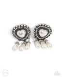 Sumptuous Story - White Clip-On Earrings - Paparazzi Accessories Clip-On Bedazzle Me Pretty Mobile Fashion Boutique