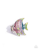 Swimming in Style - Green Ring - Paparazzi Accessories Ring Bedazzle Me Pretty Mobile Fashion Boutique