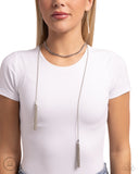 Tassel Theme - Silver Necklace - Paparazzi Accessories Necklace Bedazzle Me Pretty Mobile Fashion Boutique