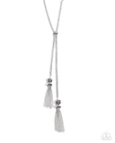 Tassel Transit - White Necklace - Paparazzi Accessories Necklace Bedazzle Me Pretty Mobile Fashion Boutique