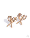Tennis Team - Gold Post Earrings - Paparazzi Accessories Post Earrings Bedazzle Me Pretty Mobile Fashion Boutique