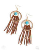 Texan Tapestry - Gold Earrings - Paparazzi Accessories Earrings Bedazzle Me Pretty Mobile Fashion Boutique