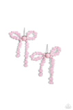 The BOW Must Go On - Pink Post Earrings - Paparazzi Accessories Post Earrings Bedazzle Me Pretty Mobile Fashion Boutique