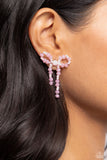The BOW Must Go On - Pink Post Earrings - Paparazzi Accessories Post Earrings Bedazzle Me Pretty Mobile Fashion Boutique