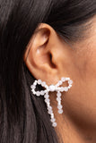 The BOW Must Go On - White Post Earrings - Paparazzi Accessories Post Earrings Bedazzle Me Pretty Mobile Fashion Boutique