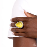 The Rain in MAINE - Yellow Ring - Paparazzi Accessories Ring Bedazzle Me Pretty Mobile Fashion Boutique
