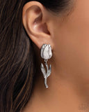 Timeless Tulip - White Post Earrings - Paparazzi Accessories Post Earrings Bedazzle Me Pretty Mobile Fashion Boutique