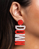 Touchdown Texture - Red Post Earrings - Paparazzi Accessories Post Earrings Bedazzle Me Pretty Mobile Fashion Boutique
