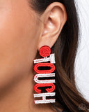 Touchdown Texture - Red Post Earrings - Paparazzi Accessories Post Earrings Bedazzle Me Pretty Mobile Fashion Boutique