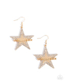 Touchdown Tribute - Gold Earrings - Paparazzi Accessories Earrings Bedazzle Me Pretty Mobile Fashion Boutique