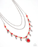 Touching Teardrops - Red Necklace - Paparazzi Accessories Necklace Bedazzle Me Pretty Mobile Fashion Boutique