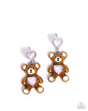 Traditional Teddy - Pink Post Earrings - Paparazzi Accessories Post Earrings Bedazzle Me Pretty Mobile Fashion Boutique