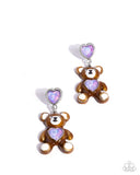 Traditional Teddy - Purple Post Earrings - Paparazzi Accessories Post Earrings Bedazzle Me Pretty Mobile Fashion Boutique