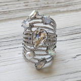 Treasure Tapestry - White Ring - Paparazzi Accessories Ring Bedazzle Me Pretty Mobile Fashion Boutique