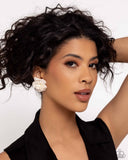 Tulle Twist - White Post Earrings - Paparazzi Accessories Post Earrings Bedazzle Me Pretty Mobile Fashion Boutique