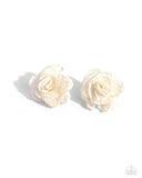 Tulle Twist - White Post Earrings - Paparazzi Accessories Post Earrings Bedazzle Me Pretty Mobile Fashion Boutique
