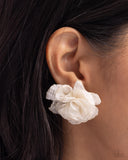 Tulle Twist - White Post Earrings - Paparazzi Accessories Post Earrings Bedazzle Me Pretty Mobile Fashion Boutique