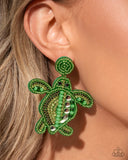 Turtle Tapestry - Green Post Earrings - Paparazzi Accessories Post Earrings Bedazzle Me Pretty Mobile Fashion Boutique