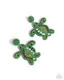 Turtle Tapestry - Green Post Earrings - Paparazzi Accessories Post Earrings Bedazzle Me Pretty Mobile Fashion Boutique