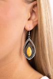 Twisted Trailblazer - Yellow Earrings - Paparazzi Accessories Earrings Bedazzle Me Pretty Mobile Fashion Boutique