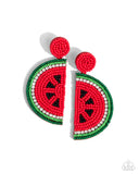 Watermelon Welcome - Red Post Earrings - Paparazzi Accessories Post Earrings Bedazzle Me Pretty Mobile Fashion Boutique